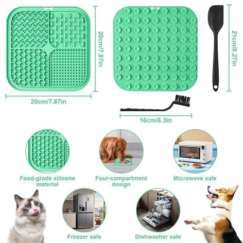 HOTUT Dog Lick Mats with Suction Cups 20 * 20cm,2pcs Licking Mat for Dogs and Cats,Dog Slow Feeder Licky Pat with Spatula and Brush,Licking Pad for Food,Treats,Anxiety Reducer,Boredom thumbnail 2