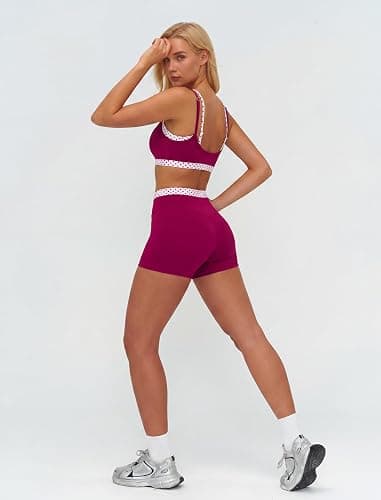 ABOCIW Layered Workout Sets for Women 2 Piece Polka Dot Sports Bra High Waist Shorts Gym Active Yoga Pilates Outfits thumbnail 5