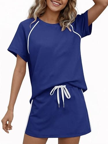Yousify Womens 2 Piece Skirt Sets Summer Short Sleeve Tops and Tennis Skort Lounge Set Vacation Workout Matching Outfits thumbnail 5