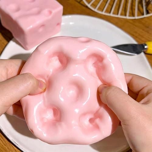Pink Cheese Squishy, Squeeze Soft Cheese Luck Squishy Skin Slow Rising Sensory Stress & Anxiety Relief Fidget for Adults Gift Novelty Anxiety Calming Desk Party Favors (Cheese-Pink) thumbnail 2