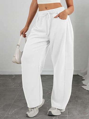 ATHMILE Barrel Sweatpants Women Fall Fashion Wide Leg Pants 2025 Baggy Lounge Comfy Flowy Sweat Pants with Pockets thumbnail 5