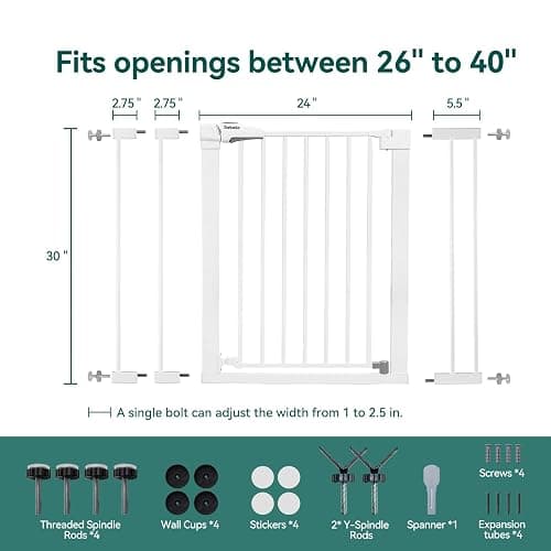 Babelio Baby Gate for Doorways and Stairs, 26"-40" Auto Close Dog Gate, PressGuard C5, Easy Install Pressure Mounted Gate, fits for Narrow and Wide Doorways, Safety Gate Door for Child and Pets thumbnail 2