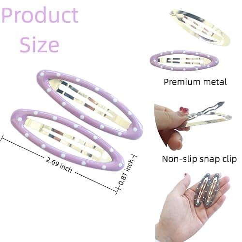 Cute Polka Dot Side Clips for Women i – 5-Color Oval Snap Barrettes, Vintage Hair Styling Accessories for Thick & Thin Hair, Versatile for Daily Wear, Makeup & Skincare thumbnail 4
