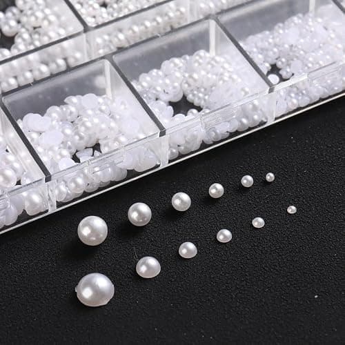 Multi Sizes Round and Half Round Pearls 3D Nail Charms, White Flatback Pearls Nail Jewelry for Women Girls Manicure Nails Supplies DIY Crafts Decorations…… thumbnail 6