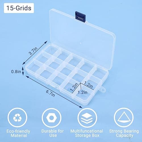 Cosics Bead Organizer Box, 2PCS 15 Compartment Craft Storage Container with Removable Divider, Plastic Empty Case for Jewelry Rhinestone Charms Crystal Press On Fake Nail, Hair Stuff Small Accessory thumbnail 3