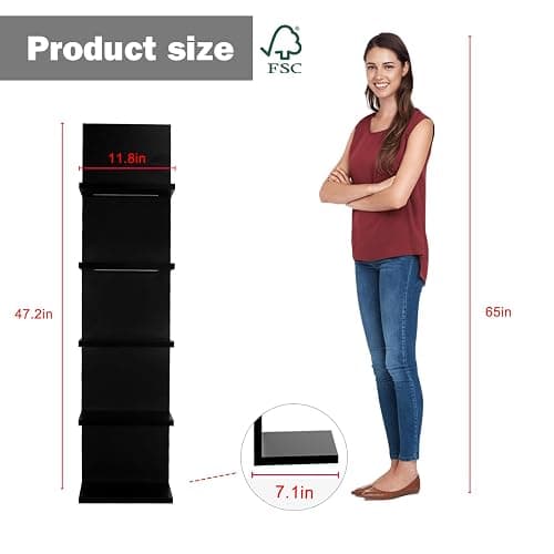5 Tier Wall Shelf with RGB Light, Modern Wall Mount Lack Shelf, Vertical Column Shelf Floating Storage Home Decor Organizer Tall Tower Design Utility Shelf, Black - Black thumbnail 3