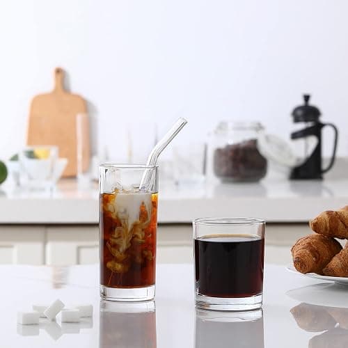 [ 12 Pack ] Glass Cups with Glass Straws, 12oz Highball & Rock Drinking Glasses, Everyday Drinkware Glasses Set, Cute Tumbler Cup, Kitchen Glasses for Iced Coffee, Water, Beer, Cocktail, Whiskey Gift. thumbnail 4