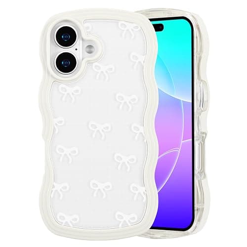 QLTYPRI Bow Case for iPhone 16, Clear Cute Ribbon Bow Phone Case Curly Wavy Aesthetic Phone Case, Slim Soft Transparent Shockproof Protective Cover for Women Girls - White thumbnail 7