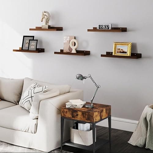 RICHER HOUSE 5 Set Floating Shelves for Wall Decor, Book Shelf, Nursery Shelves, Picture Ledge Shelf with Lip for Bedroom, Living Room, Bathroom - Walnut thumbnail 7