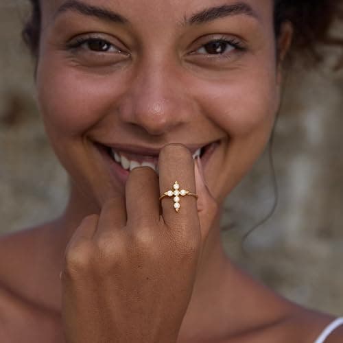 STORYJEWELLERY Cross Rings for Women, Purity Ring, Gold Plated Christian Rings for Women, Dainty Thin Ring, Religious Jewelry, Confirmation and Baptism Gifts thumbnail 3