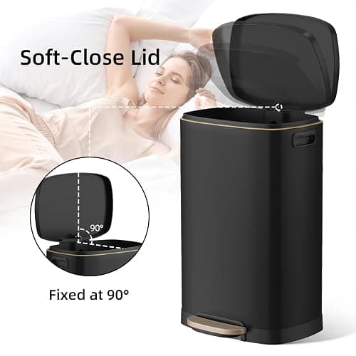 KUK 13 Gallon Kitchen Trash Can with Lid, 50L/13Gal Office Step Garbage Can for Home, Kitchen, Laundry Room, Office, Brushed Stainless Steel, Black thumbnail 3