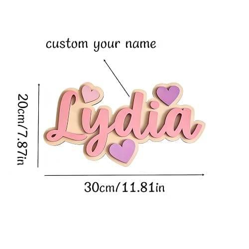 Customized Name Sign for Kids Room, Personalized Kids Name Signs for Bedroom Wall, Wooden Nursery Wall Decor for Girls, Custom Baby Name Plaque, Pink Room Decoration11.81 x 7.87 in thumbnail 3