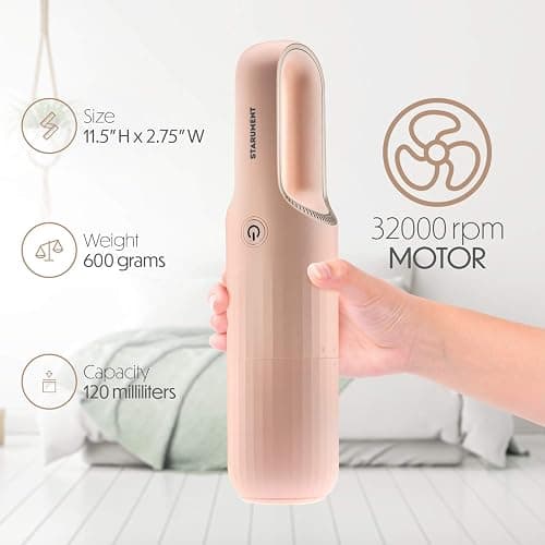 STARUMENT Portable Hand Vacuum Cleaner for Dust Pet Hair Dirt Home Car Interior, Furniture Lightweight Easy to Use, Compact Design Battery Rechargeable with USB-C Cable Pink thumbnail 4