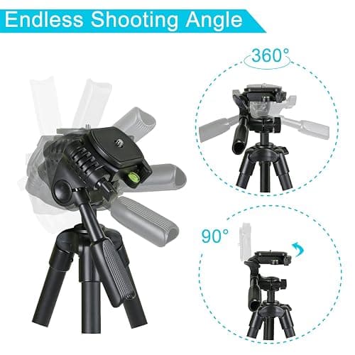 Endurax 60'' Camera Tripod Camera Stand for Canon Rebel Eos Nikon DSLR, Travel Tripods for Phone Tablet with Remote Black thumbnail 3