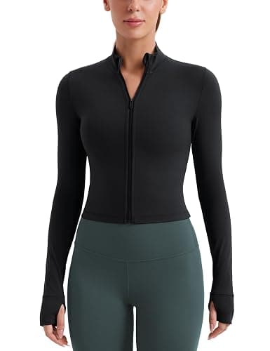 CRZ YOGA Womens Butterluxe Full Zip Cropped Workout Jacket Slim Fit Lightweight Athletic Yoga Tops with Thumb Holes - Image 1