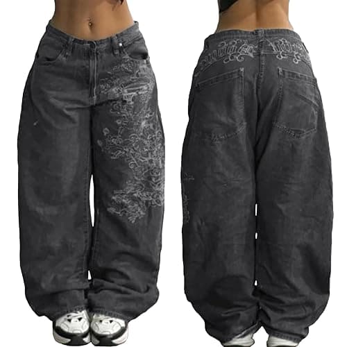Baggy Jeans Women Hip Hop Goth Street Y2k Jeans with Skeleton Print Vintage Streetwear High Waist Denim Wide Leg Pants - Image 1
