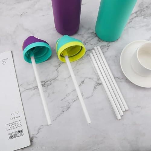 6PCS Replacement Straws for Owala Water Bottle 24 oz 32 oz Accessories | Reusable Plastic Straws with Cleaning Brush for Cup 24oz 32oz Travel Tumbler Parts for Sports Bottle (White) thumbnail 4