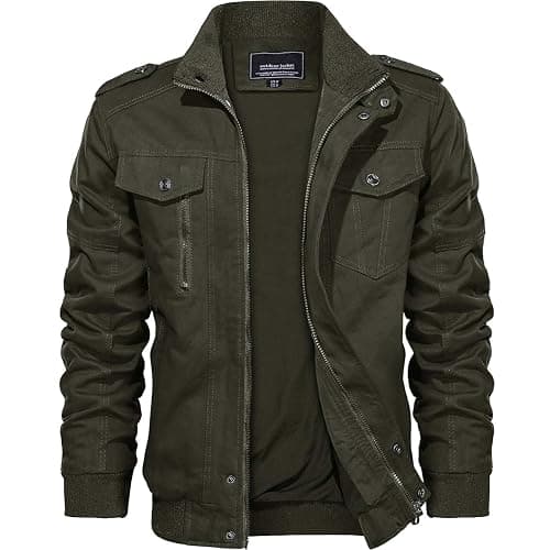 KEFITEVD Men's Jackets Bomber Military Cargo Coat Smart Casual Jacket Stand Collar Cotton Outerwear with Multi Pockets - Image 1