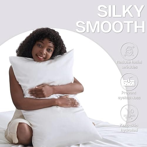 MR&HM Satin Pillowcase for Hair and Skin, Silk Satin Pillowcase 2 Pack, Queen Size Pillow Cases Set of 2, Silky Pillow Cover with Envelope Closure (20x30, White) thumbnail 3