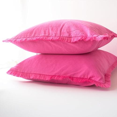Boho Pillow Covers Hot Pink Pillow Covers 18x18 Soft Square Cushion Cases Decorative Pink Throw Pillows Set of 2 for Sofa Bedroom Car 18 x 18 Inch Hot Pink thumbnail 8