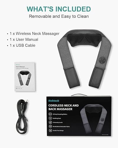 Nekteck Cordless Neck and Back Massager for Pain Relief Deep Tissue, Shiatsu Neck Massager with Heat, Portable Massage Pillow Tool for Shoulder Leg Muscle, Home Office Car Use, Gifts for Men Women Dad thumbnail 9