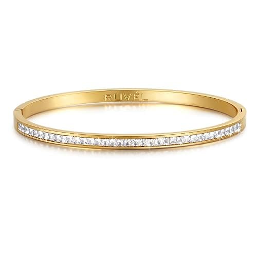 Ruvel 18K PVD Gold Plated Cubic Zirconia Bangle Bracelet for Women, Trendy, Minimalist, Dainty Thin Bangles, Waterproof, Stainless Steel, Everyday Women Gift for Mom Sister Daughter Girlfriend - Image 1