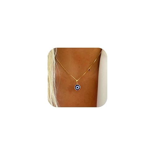 Ieftop Evil Eye Necklace for Women, 14K Gold Plated Necklaces Jewelry | Gold Plated Delicate Necklaces, Blue White CZ Pendant Necklace, Cute Boho Evil Eye Lucky Protection Jewelry, Gift for Women - Image 1