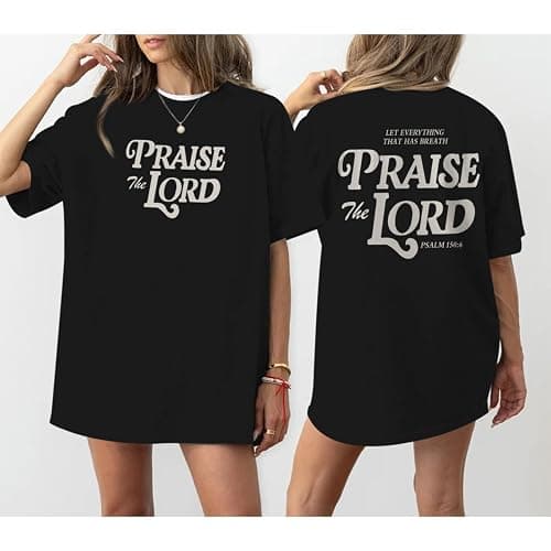 Kelxjia Oversized Christian Shirts for Women Praise The Lord T-Shirt Religious Bible Verse Tshirt God Jesus Shirt Graphic Tee thumbnail 3