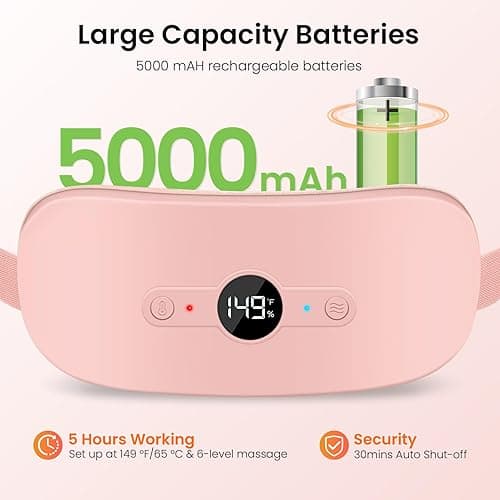 NOWWISH Heating Pad for Period Cramps Pain Relief, Portable Electric Cordless Menstrual Heating Pad Rechargeable with 6 Heat Levels and 6 Massage Modes, Christmas Gifts for Women Teen Girls, Pink thumbnail 3