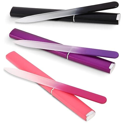Diodiva 3 Pcs Crystal Glass Nail File with Protective Case for Nature Nails | Czech Tempered Glass Fingernail Filer, Double-sided Etched Strengthen Nails, Lifetime Reusable Stocking Stuffers for Women - Image 1