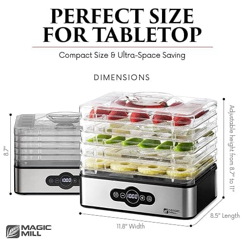 Magic Mill Food Dehydrator Machine | 5 Stackable Stainless Steel Trays Jerky Dryer with Digital Adjustable Timer & Temperature Control - Electric Food Preserver for Fruits, Veggies, Meats & Dog Treats thumbnail 3