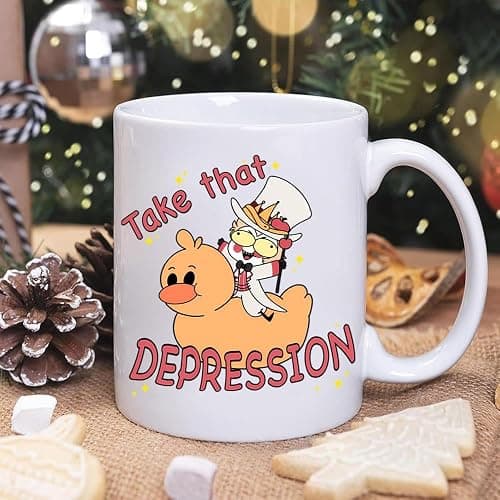 Take That Depression Hazbin Hotel White Ceramic Mug USA Decorated Funny Sayings Gift Mug for Women, Men, or Co-worker thumbnail 3