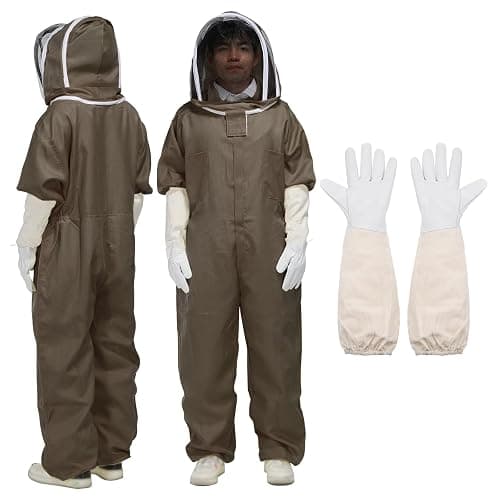 HARFINGTON Bee Suit for Men Women XXL Beekeeping Suit Outfit with Gloves and Veil Hood (Jacket, Pants, Gloves) Bee Suits for Adult Backyard Professional and Beginner Bee Keeper, Coffee - Image 1