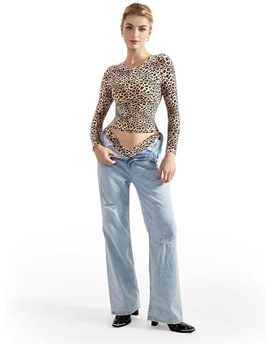 SUUKSESS Women Double Lined Fitted Basic T Shirts Crew Neck Long Sleeve Crop Top thumbnail 5