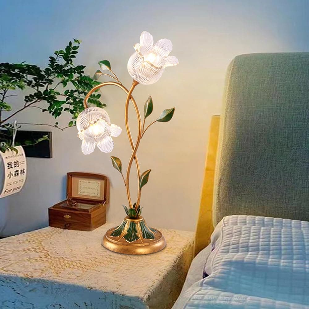 Vintage Pastoral Style Flower Table Lamp for Home, Flowers Art Design Bedside Lamps Metal Nightstand Lamp with Glass Shade for Bedroom, Living Room, Office thumbnail 4