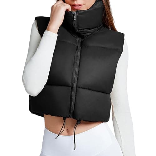 Century Star Puffer Vest Women Girls - Cropped Fall Winter Outerwear Puffy 2025 Quilted Top Jacket Coat Gilet Sleeveless Zip thumbnail 2