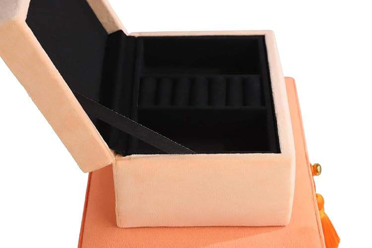 HofferRuffer Velvet Jewelry Boxes Decorative Boxes, Storage Accessory Organizer Boxes with Elegant Handle Decor, Classic Velvet Set of 2 Pieces (Orange) thumbnail 7