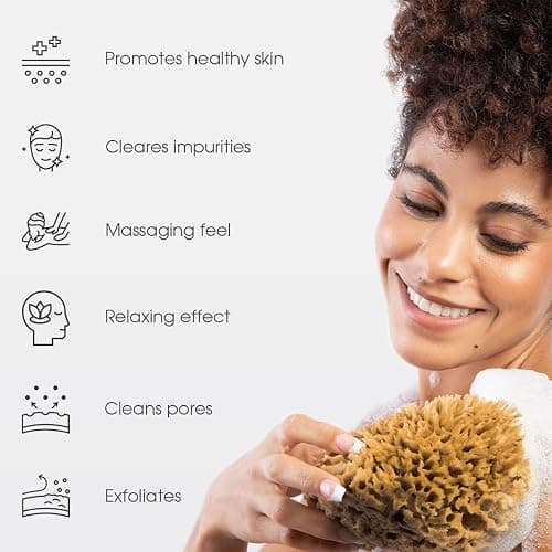 Naroa Soft Natural Sea Sponge | Gentle Loofah for Bathing Smooth Skin | Unbleached Shower Body Scrubber Puff | Bath & Spa (Medium) thumbnail 2