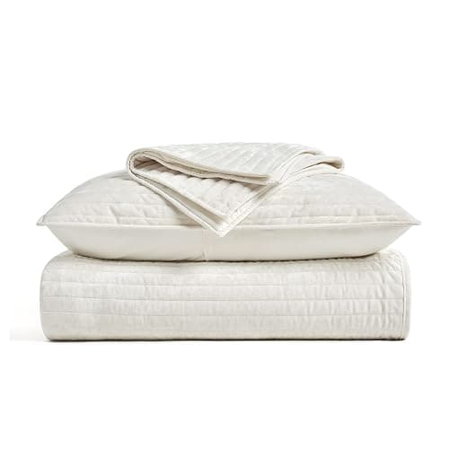 EVERGRACE Velvet Quilt Set King Size, Luxurious Soft Striped Channel Bedding Set, Lightweight Velvet Comforter for All Season, Oversized Bedspread Coverlet with 2 Matching Shams, Ivory White thumbnail 9