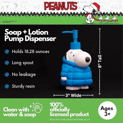 Peanuts Snoopy Puffer Coat Holiday Christmas Soap/Lotion/Hand Sanitizer Resin Pump Dispenser, 17.24 Ounces, (Officially Licensed Product) by Franco Collectibles thumbnail 2