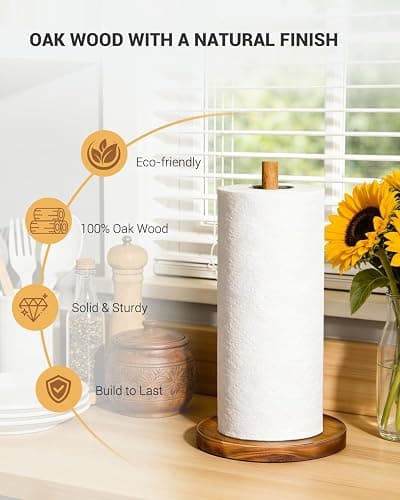 NESAPTO Paper Towel Holder Countertop, Wooden Standing Paper Towel Roll Stand for Rustic Farmhouse & Cottagecore Decor, Kitchen Bathroom Essential, Brown thumbnail 6