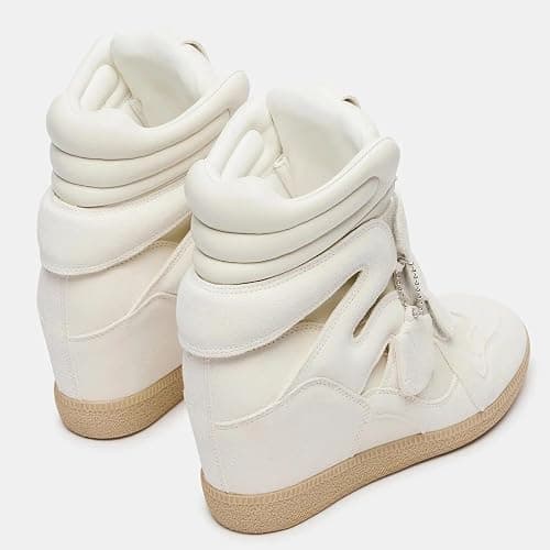 Dsevht Hidden Wedge Sneakers for Women High Top Fashion Sneaker Suede High Heel Platform Tennis Triple Strappy Band Casual Vintage Dressy Comfy Campus Trendy Retro Sneaker thumbnail 3