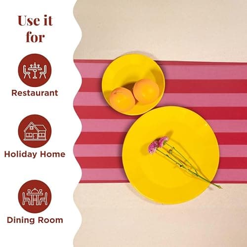 Folkulture Pink Table Runner 72 inches Long, Spring Easter Decorations - Vertical Striped Pink & Red Farmhouse Table Runner for Home Decor - House Warming Gifts New Home Essentials, 100% Cotton thumbnail 5