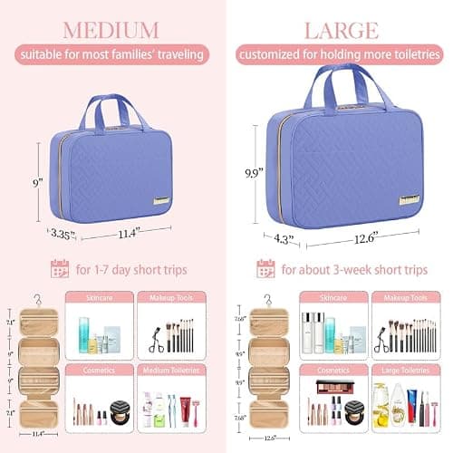 HOTOR Travel Toiletry Bag - Hanging Toiletry Bag for Women & Men, Makeup Bag/Big Comparment, Waterproof for Travel Accessories, Travel Essentials, Medium, Aegean-Blue thumbnail 4