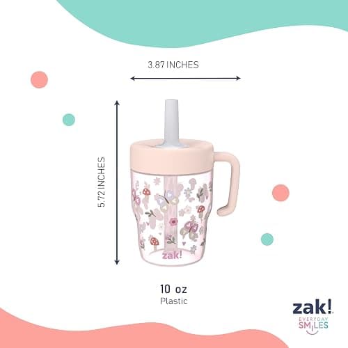 Zak Designs Capri Toddler Tumbler For Travel or At Home, 10oz 2-Pack Durable Plastic Sippy Cups With Handle and Leak-Proof Design are Perfect For Kids (Springtime, Pink) thumbnail 3