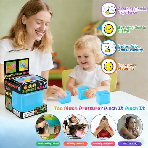 Soft Rubber Squeeze Toys, Exquisite Cube, Cooling Cube Toy, Stress-Relief Toy，Squeeze Cube Balls for Children and Adults to Relieve Anxiety and Stress; Exquisite Cube Ball Set (with Box) – Blue thumbnail 5