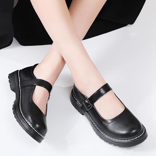 Mary Jane Shoes Women Platform Non-Slip Classics Round Toe Ankle Strap Comfort Casual Oxford Dress Work Mary Jane Flat Shoes thumbnail 2