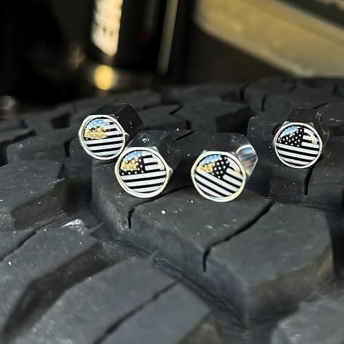 TACTILIAN American Flag Chrome Valve Stem Caps 4 Pack | Leakproof Aluminum Tire Valve Caps with Rubber O-Ring, Universal Fit for Cars, Trucks, SUVs | Silver Tire Valve Caps Chrome Valve Stem Covers thumbnail 2