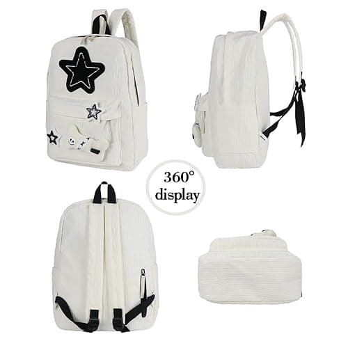 Backpack Trendy Y2K Stars Cute Aesthetic Backpack College Laptop Backpack Casual Travel Daypack for Teens (White) thumbnail 3