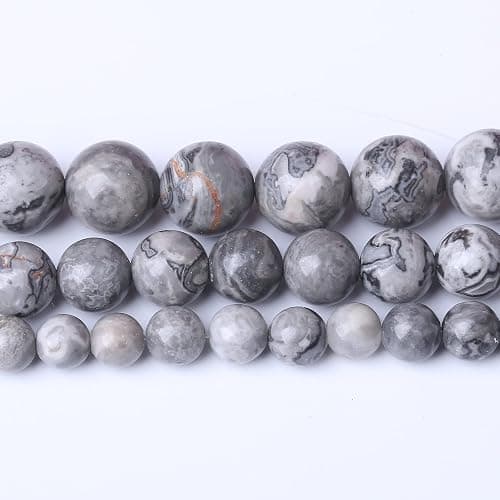 60PCS 6MM Natural Grey map Beads Round Loose Stone Beads for Jewelry Making DIY Energy Stone Healing Power Bracelet 15" thumbnail 2
